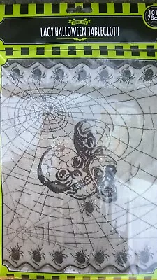 Halloween Spooky Tablecloth Skull Dinner Lace Effect Gothic Cover Party Kids • £3.95