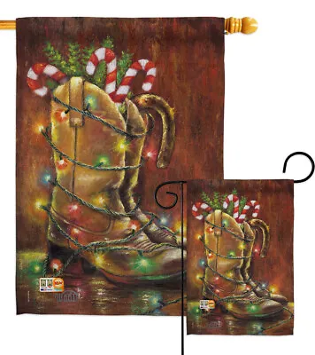 $16.11 • Buy Xmas Boot Christmas Cowboy Country Western Vintage Wooden Garden House Yard Flag