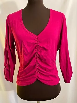 Moda International Ruched Designed Hot Pink Shirt Size Large • $13.97
