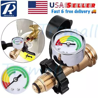 Propane Refill Adapter W/Gauge RV Pressure Brass Gas Level Meter BBQ Indicator • $14.15