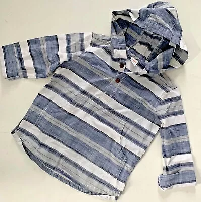 NEW Boys Toddler Gymboree Shirt Blue White Stripes Hooded 5T • $9.99