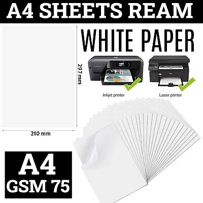 White Office Paper Reams A4 Paper Reams WHITE PAPER PRINTER COPIER PHOTOCOPY UK • £0.99