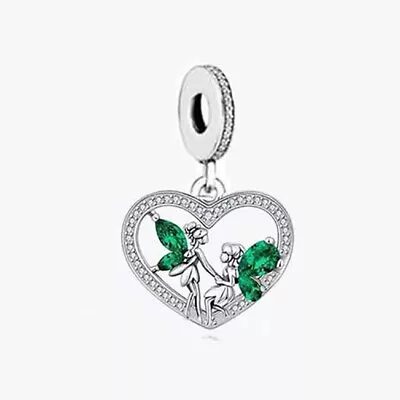 $28.99 • Buy SOLID Sterling Silver Sparkly Tinkerbell Fairies Heart Charm By YOUnique Designs