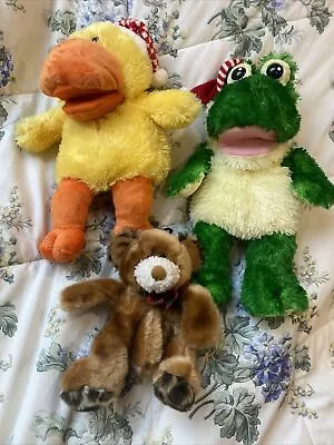 3 Christmas Stuffed Toys Muppet Frog Muppet Monkey & Teddy Bear Mint Condition • $45