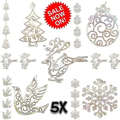 5x-12x Christmas Tree Hanging Decoration Iridescent Ornaments W Pre-Tied Thread • £8.54