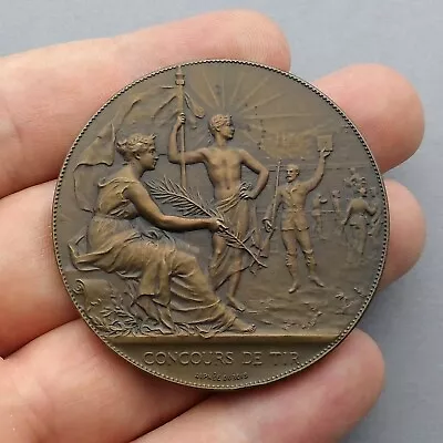 French Antique Medal.  Victory  Woman Female Marianne Shooting By Dubois. • $49.99