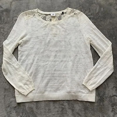 Cabi Sophia Lace Back Long Sleeve Sweater MEDIUM Cream Women's • $11.05