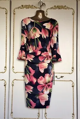 MICHAELA LOUISA  UK 12  Black Multi Floral Print Silky Jersey Dress NWT RRP £129 • £59