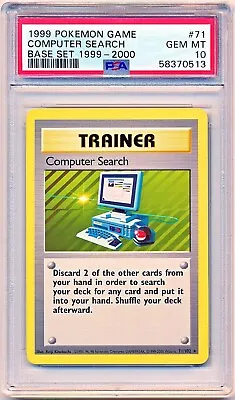 1999 Pokemon Base Set Computer Search 1999-2000 UK 4th Print #71 PSA 10 - POP 21 • $64.95