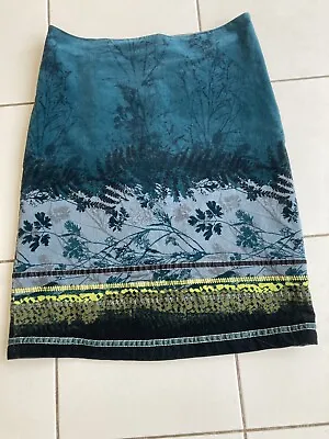 White Stuff Teal Velvet Feel Leaf Design Skirt  Size UK 12 • £12.99