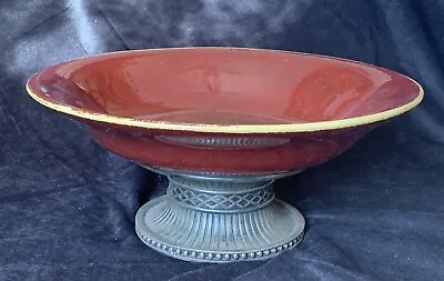 PartyLite Candle Moroccan Spice Large Bowl Red Pedestal Heavy Retired NOS • $24.99