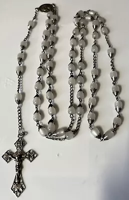 VINTAGE Signed CAP STERLING SINGLE CAP SILVER GRAY MOON GLOW ROSARY 27.37grams • $49.99