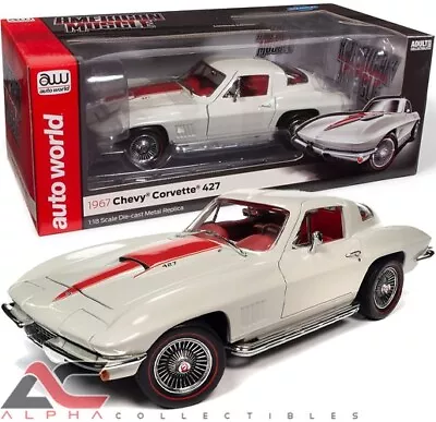 Autoworld Amm1279 1:18 1967 Chevrolet Corvette 427 Coupe (white W/ Red Stripes • $99.99