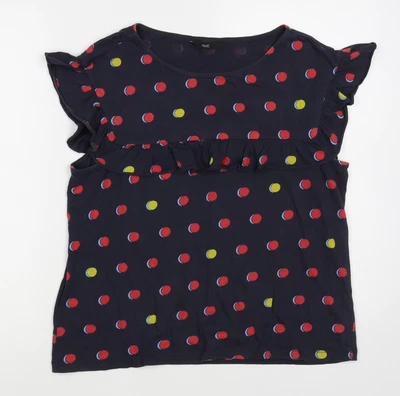 £3.50 • Buy NEXT Womens Blue Polka Dot Cotton Basic T-Shirt Size 14 Boat Neck