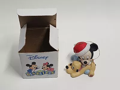Disney 2” Baby Mickey Mouse & Pluto Ceramic Christmas Ornament Vintage 1984 Box • $39.95