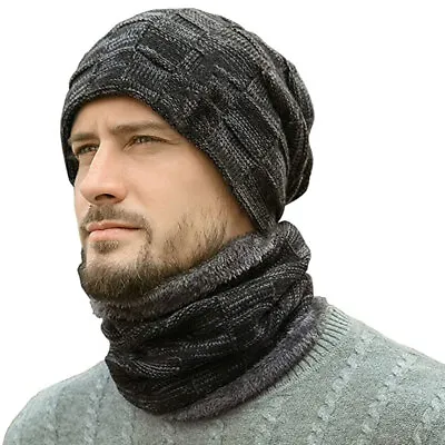 2PCS Mens Women Beanie Hat And Neck Scarf Knitted Set Winter Warmer Sets • £2.99