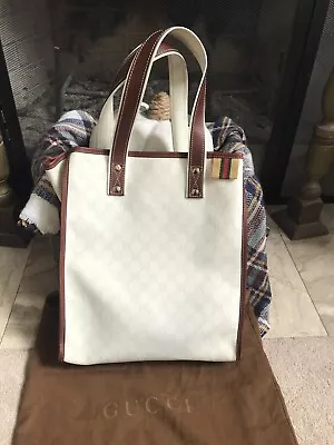 GUCCI Signature Loop Tote Handbag - Medium Size - White / Brown - Trusted Seller • $139.99