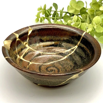 $68 • Buy Kintsugi Repaired Studio Pottery Bowl Gold Crack Glazed Ceramic Japanese Art