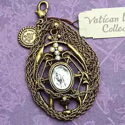The Vatican Library Collection 2 Tone Cameo Rhinestones Pendant 2” 24” Necklace • $30.60