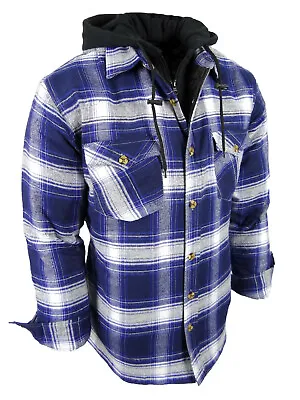 Plaid Flannel Hoodie Jacket Men Full Quilted Shirt Zip-Up Warmer 4 Pocket Button • $37.95