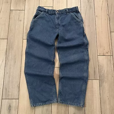 Vintage Carhartt Jeans Insulated Size 35x30 Dungaree Fit Work Dark Wash Denim • $39