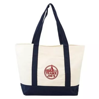 $7.99 • Buy NWT TRADER JOE'S Heavy Duty Reusable Canvas Tote Shopping Bag Blue Embroided