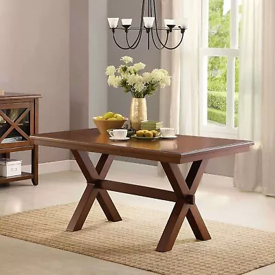 Farmhouse Dining Table Brown Rectangular Country Kitchen X Base Modern Sturdy • $269.95