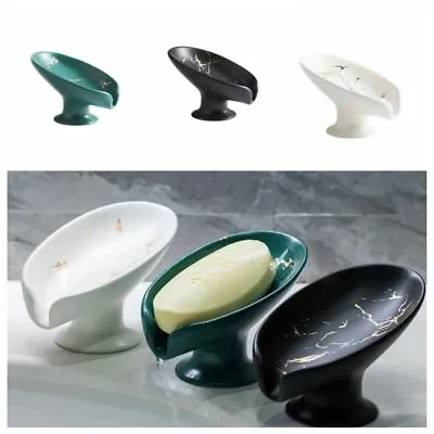 Ceramics Leaf Shape Soap Box Drain Soap Holder Box Bathroom Soap Dish Tray UK • £9.79