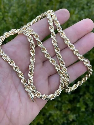 6mm Thick Men's Rope Chain 14k Gold Plated Solid 925 Sterling Silver Necklace • $184.84