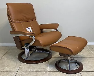 Ekornes Stressless ‘Admiral’ Signature Base Leather Recliner Chair Ottoman Large • $1899.99