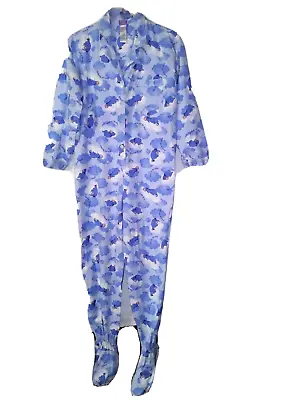 $12.99 • Buy Disney Eeyore Women's M Blue White Cotton Flannel Footed One Piece Pajamas~2A
