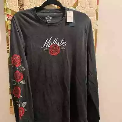 Hollister Long Sleeve  Graphic TShirt Distressed W/ Rose Design Men’s Sz Large  • $33.86