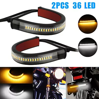 2x White/Amber Switchback LED Fork Turn Signal DRL Light Strips For Motorcycle • $8.98