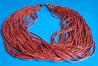Cognac Naga Red Multi-Strand Glass Bead Necklace With Macramé Closure ~24.5  • $489.95