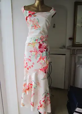 £34 • Buy Lipsy @ ASOS Delilah White Floral Size 14 16 Bardot Fishtail Mermaid Maxi Dress