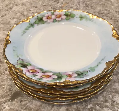 6 Plates Antique Vtg Habsburg-china M.z. Austria Pink Flowers Gold Gilt • $150