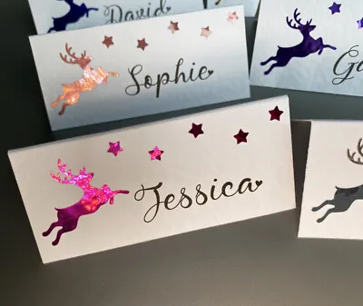 £4 • Buy 6 X Personalised Reindeer Christmas Table NAME Place CARDS Setting Event Wedding