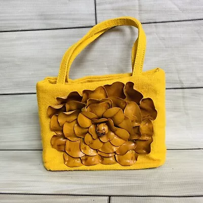 PAOLO MASI ITALY Yellow Leather Flower Petals Small Tote Purse • $16