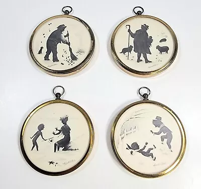 Set Of 4 Vintage Peter Bates Miniature Silhouette Framed Pictures. Four Seasons • $95