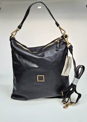 Campomaggi Perforated Black Leather Studded Shoulder Zip Top Tote Hobo Bag NWT • $606.99