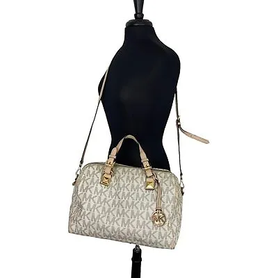 Michael Kors Handbag Satchel Convertible Crossbody Logo Beige Cream Vanilla • $84.99