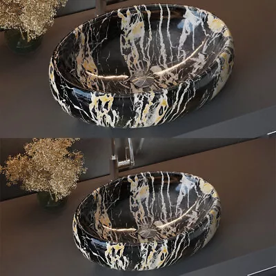 Large Ceramic Bathroom WC Wash Basin Sink Countertop Vanity Sinks Marble Effect • £59.95