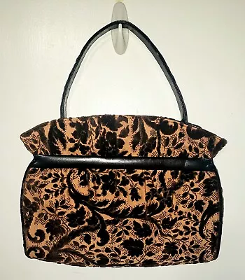 Antique Floral Handbag ~Tano Purse ~Made In Spain 1900's~ Orange/Black Tapestry  • $150