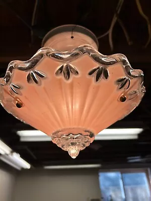 Antique C1930's Pink 10 Inch Three Chain Ceiling Light Fixture • $69.99