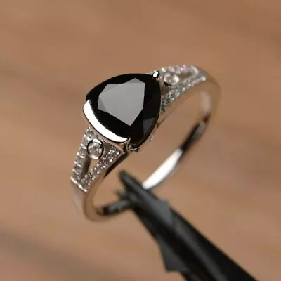 2CT Trillion Lab Created Black Diamond Women's Engagement Ring 14K White Gold FN • $57.74