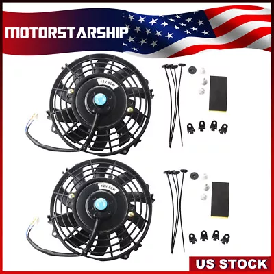 2 X 7inch Universal Black Electric Radiator Slim Cooling Fan With 10 Blades New • $34.89