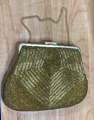 Vintage 1950s-60s Gold Beaded Purse Chain Strap Clutch  TST-24 • $19.99