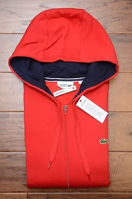 Lacoste SH1613 Men's Red Hooded Jacket Hoodie Fleece Cotton Big & Tall XLB 8R • $59.39