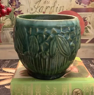 Antique~Brush McCoy/Art Pottery~Blended Glaze~Honeycomb/Leaves/Ribbed Jardiniere • $99.99