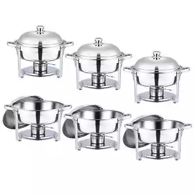 6pcs Round Chafing Dish Buffet Set W/ 5L Food Pans Bain Maries Lids Fuel Holders • £124.99